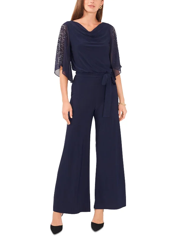 Petites Womens Embellished Chiffon Jumpsuit