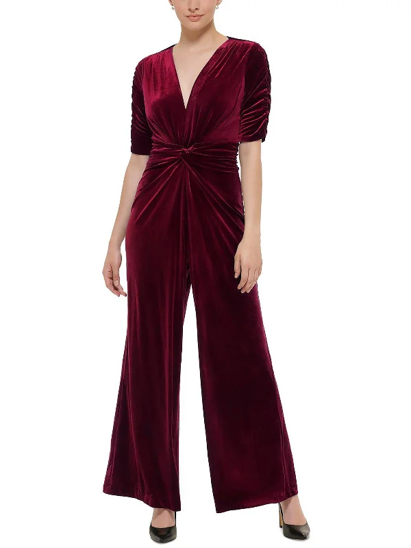 Womens Velvet Knot Front Jumpsuit