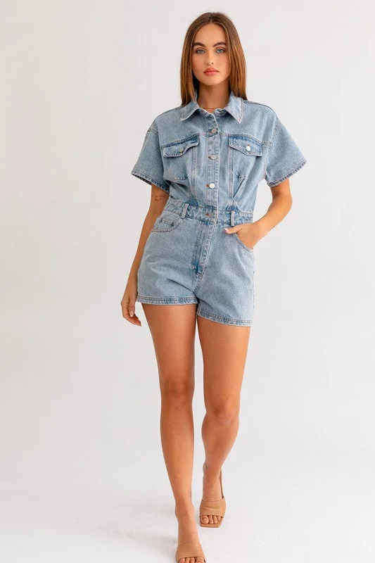 One & Only Denim Short Pocketed Romper