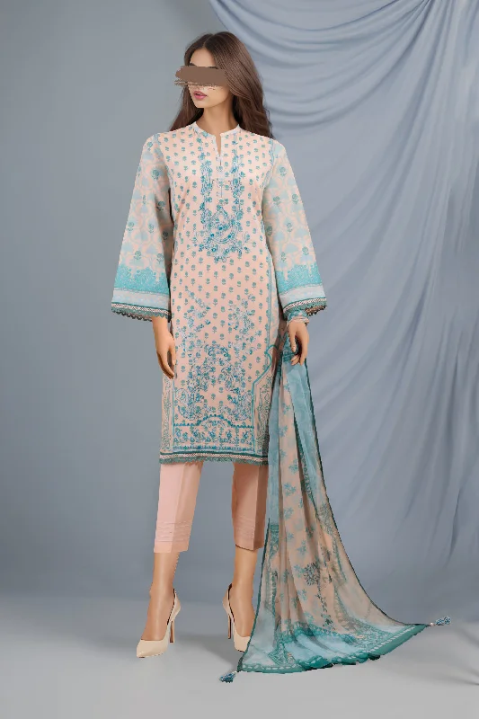 Printed Embroidered Lawn Stitched 3 Piece With Chiffon Dupatta