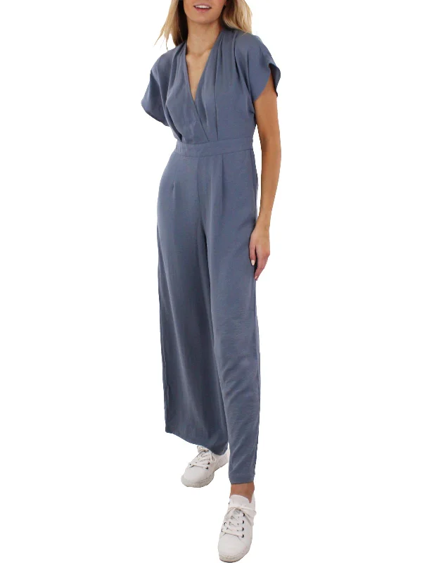 Womens Wide Leg V Neck Jumpsuit