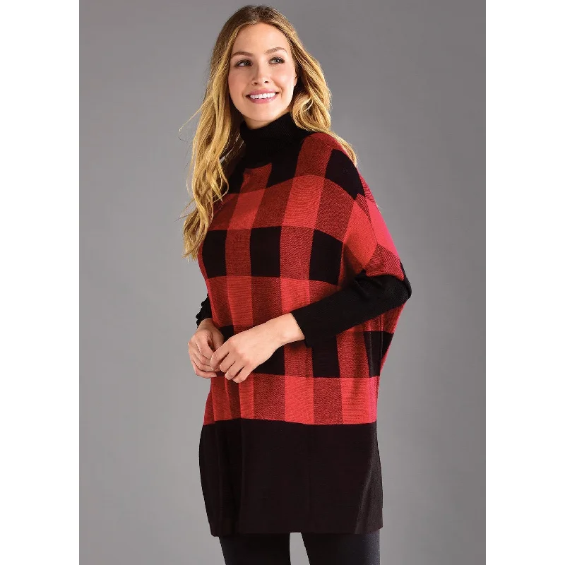 Charlie Paige Plaid Poncho - Red/Black