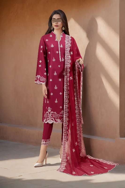 Unstitched Embroidered Cambric 3 Piece with Chiffon Dupatta