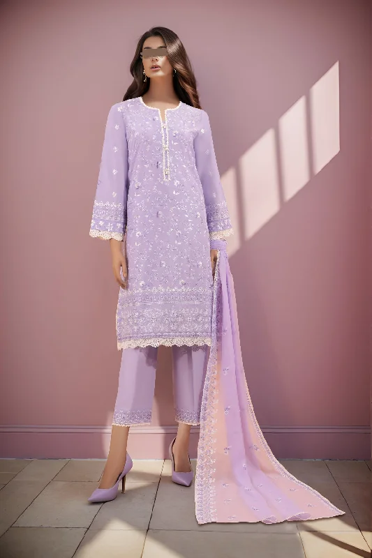 Unstitched Embroidered Cambric 3 Piece with Chiffon Dupatta