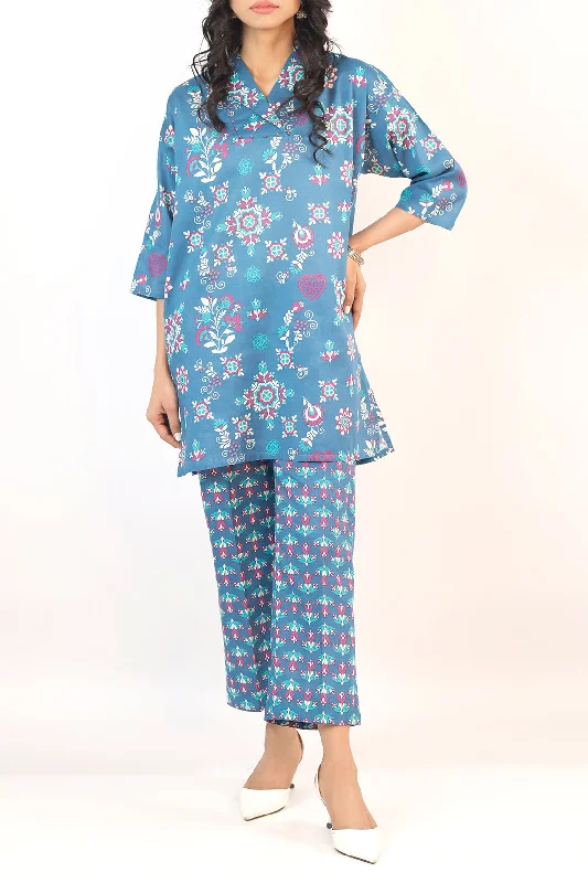 Printed Cotton Viscose Stitched 2 Piece (Shirt/Trouser)