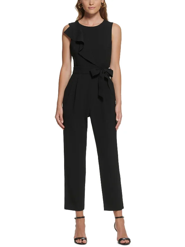 Petites    Womens Pleated Crewneck Jumpsuit