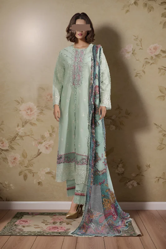 Unstitched Embroidered Chikankari Cotton 3 Piece with Chiffon Dupatta