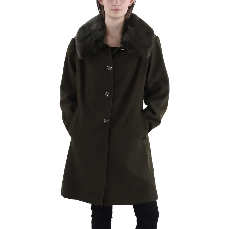 Womens Faux Fur Trim Long Walker Coat