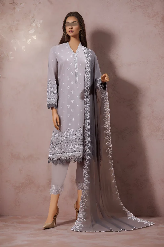 Unstitched Embroidered Cambric 3 Piece with Chiffon Dupatta