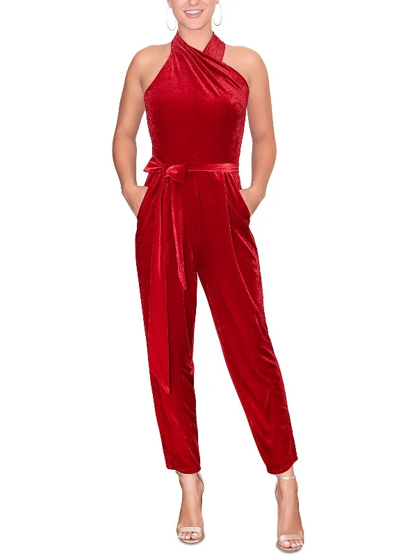 Harland Womens Velvet Halter Jumpsuit