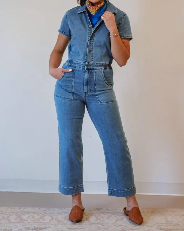 Polly Denim Jumpsuit In Medium Wash