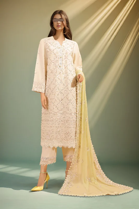 Unstitched Embroidered Cambric 3 Piece with Chiffon Dupatta