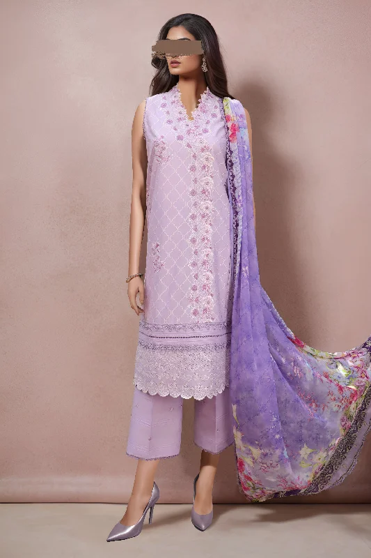 Unstitched Embroidered Chikankari Cotton 3 Piece with Chiffon Dupatta