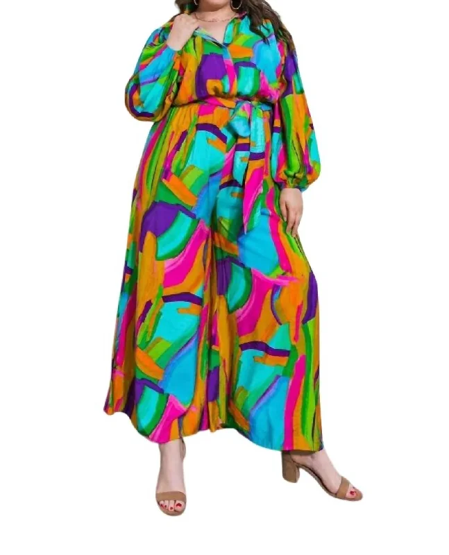 A Colorful Jumpsuit - Plus In Green/pink