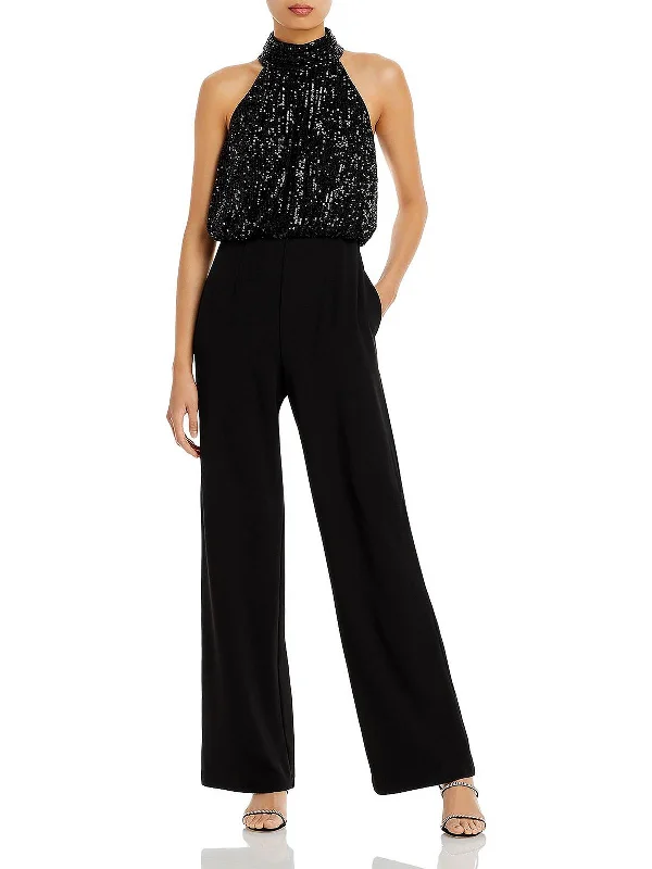 Womens Sequined Halter Jumpsuit