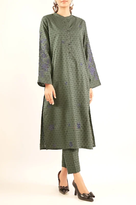 Solid Embroidered Reverse Jacquard Stitched 2 Piece (Shirt/Trouser)