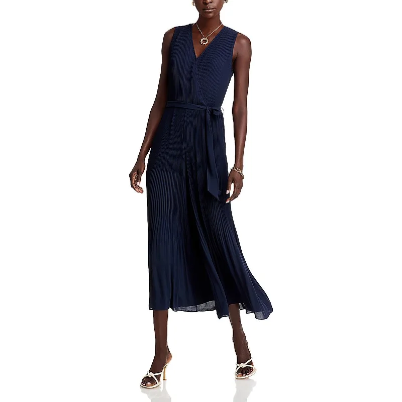 Womens Wide Leg Pleated Jumpsuit