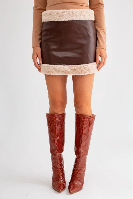 Take Me To The Alps Vegan Fur Lined Leather Mini Skirt - Final Sale