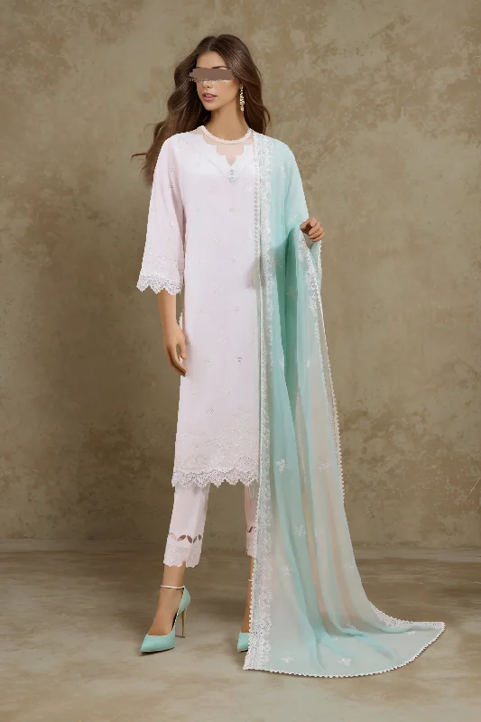 Unstitched Embroidered Cambric 3 Piece with Chiffon Dupatta