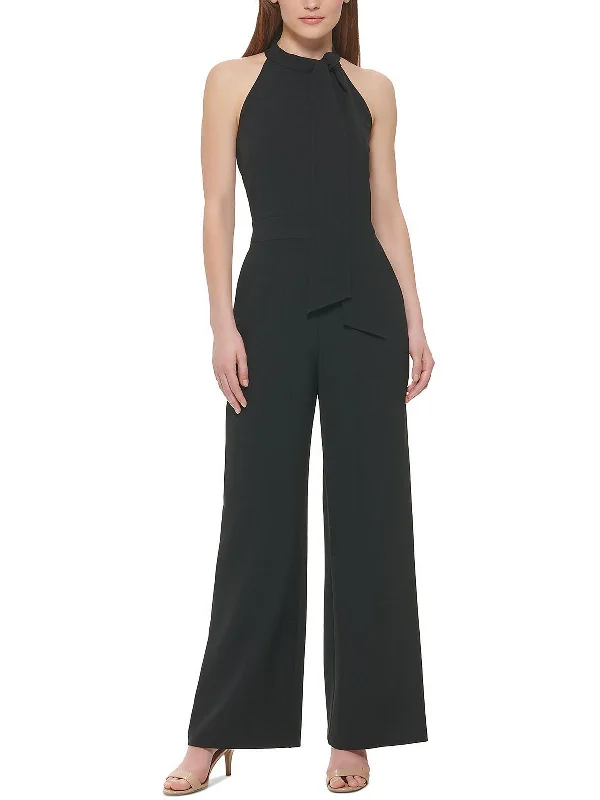 Petites Womens Crepe Sleeveless Jumpsuit