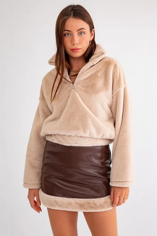 Take Me To The Alps Vegan Fur Half Zip Up Jacket