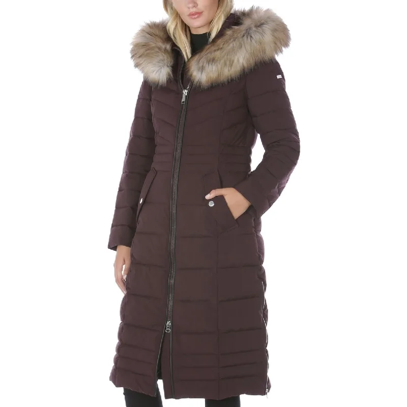 Womens Faux Fur Trim Hooded Puffer Jacket