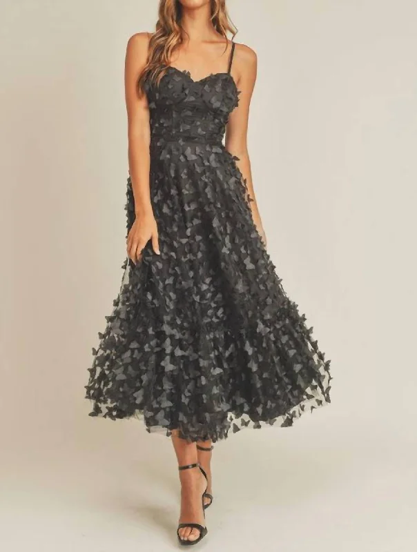 Ember Butterfly Midi Dress In Black