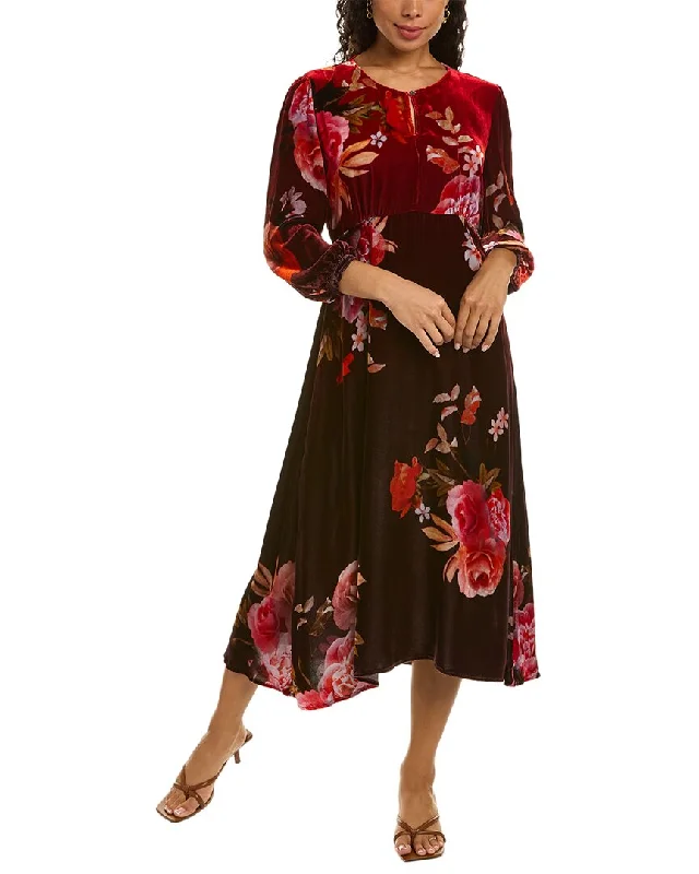 Johnny Was Coralie Effortless Silk-Blend Midi Dress