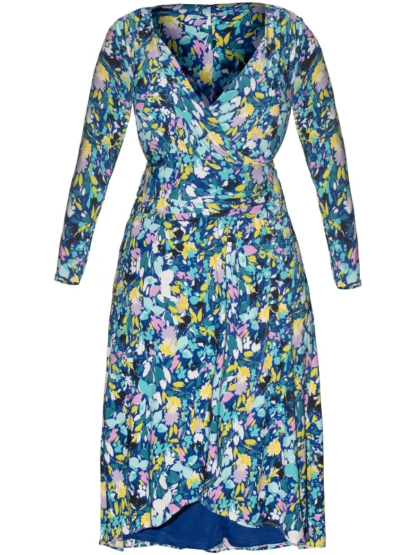 Plus Womens Floral Print Faux Wrap Midi Dress