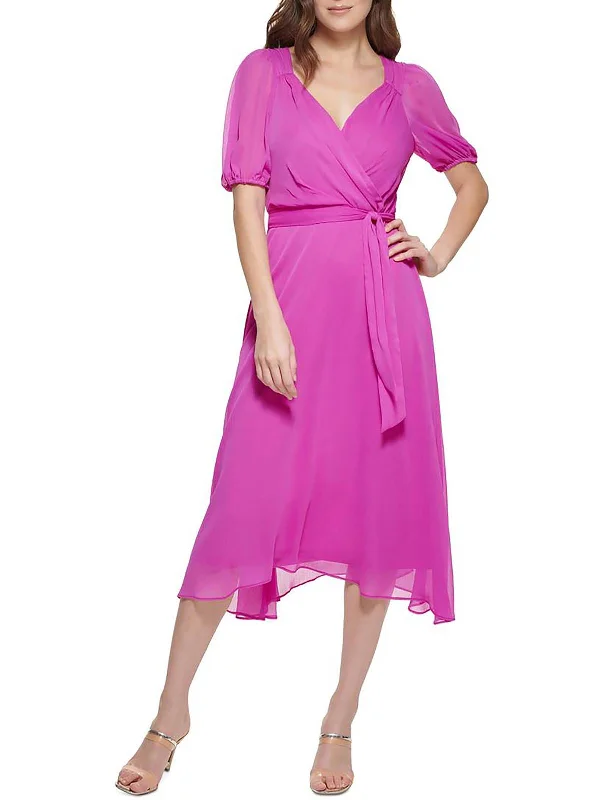 Womens Gathered Calf Midi Dress