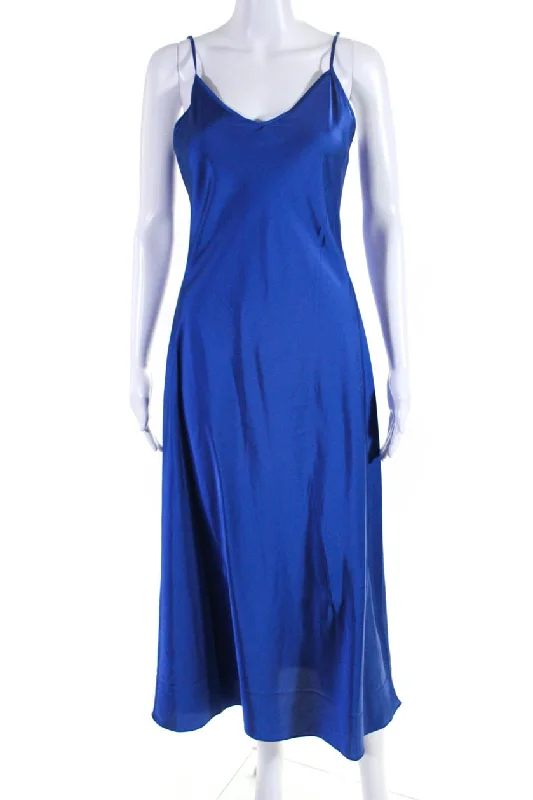 Allsaints Womens Sleeveless V-Neck Pullover Slip Maxi A-Line Dress Blue