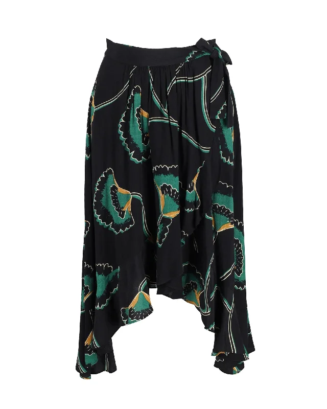 Ba&Sh Lena Gingko Print Wrap Skirt in Black Viscose