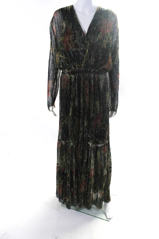 Ba&Sh Womens Long Sleeve Metallic Floral Hendrix Maxi Dress Brown Multi