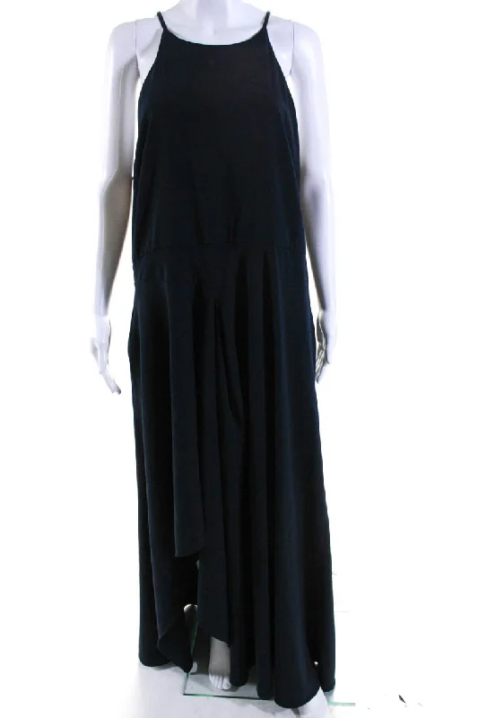 Badgley Mischka Women's Round Neck Sleeveless Slit Hem Maxi Dress Blue