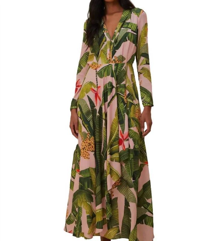 Banana Leaves Maxi Dress In Pink