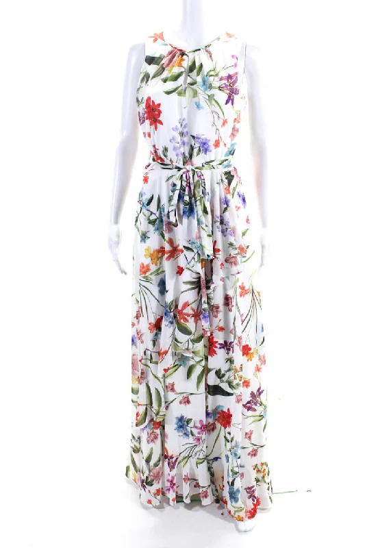 Compli K Women's Round Neck Sleeveless Ruffle Floral Maxi Dress