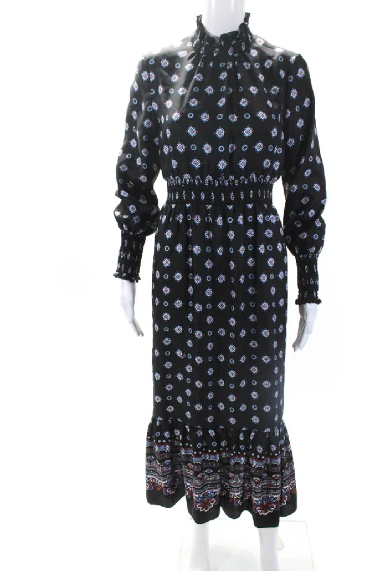 Erdem Women's High Neck Long Sleeves Tiered Maxi Dress Black Paisley