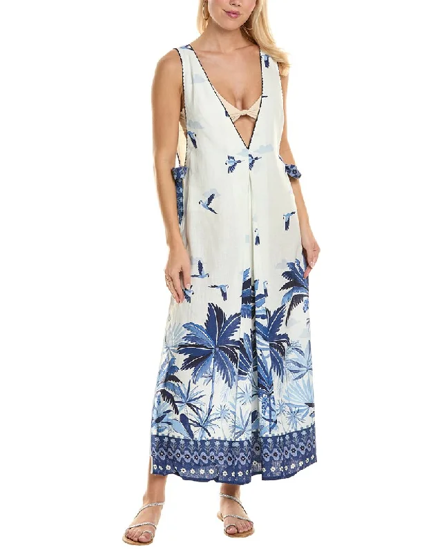 FARM Rio Open Tie Side Linen-Blend Maxi Dress