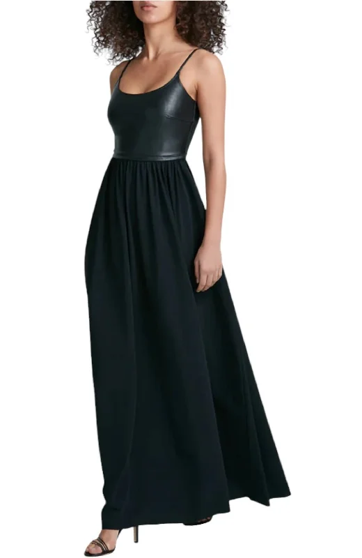 Faux Leather Microfiber Duo Maxi Dress In Black