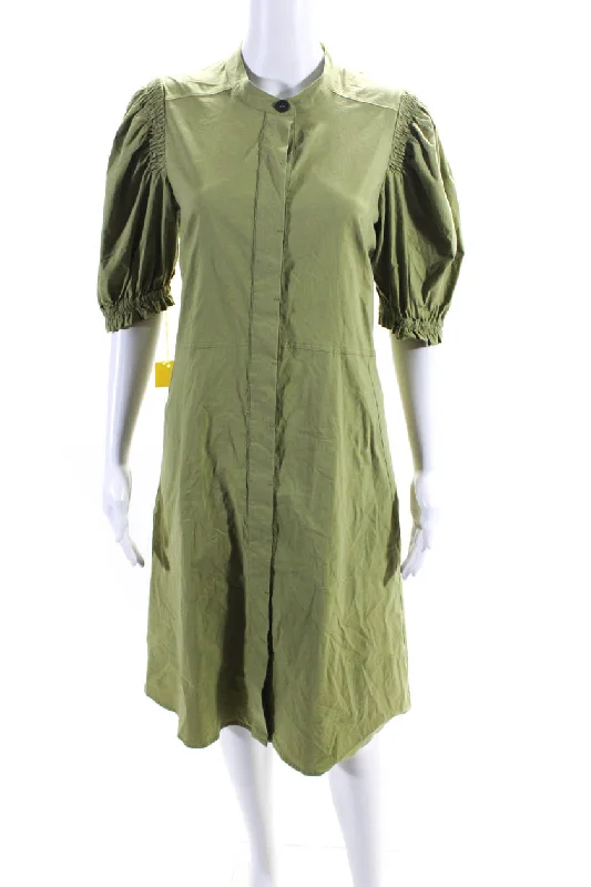 Foil Womens Cotton Blend Ruched Short Sleeve Sleeve Maxi Dress Green