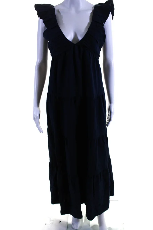 Jason Wu Womens Pleated V-Neck Tiered Sleeveless Slip-on Maxi Dress Blue