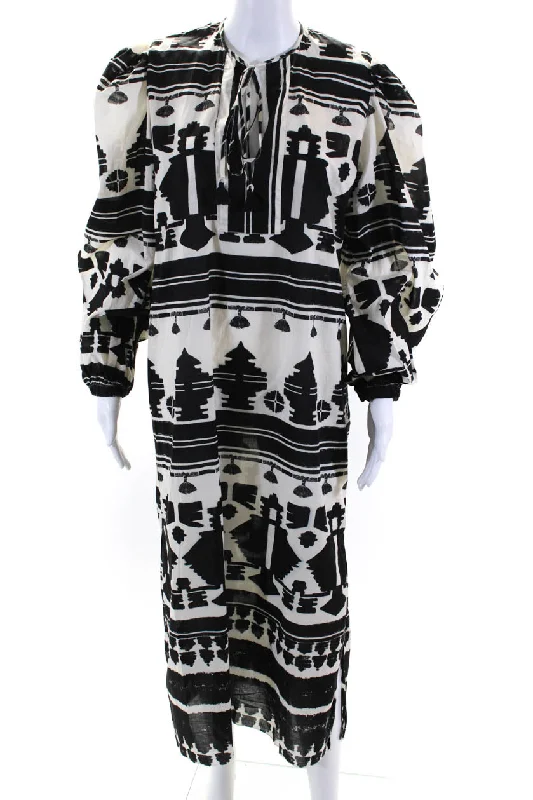 Johanna Ortiz Womens Black White Printed Cotton Long Sleeve Maxi Dress