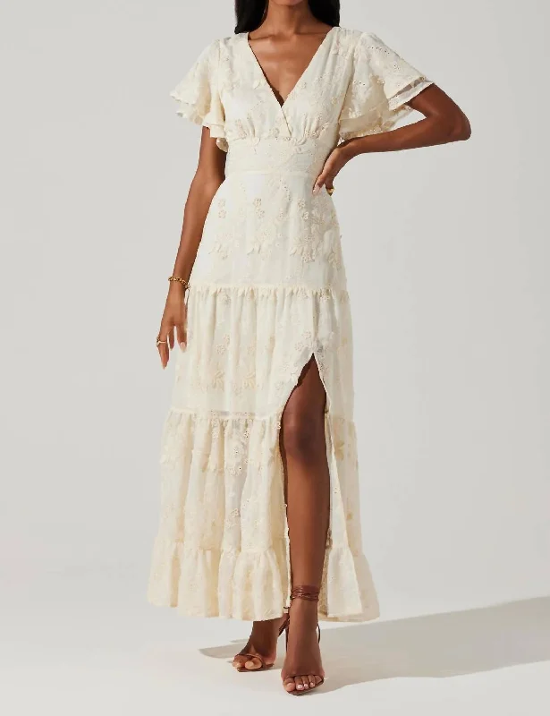 Junia Embroidered Tiered Maxi Dress In Cream