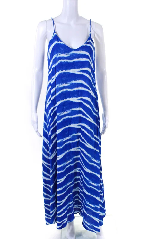 Karina Grimaldi Womens Animal Print V Neck Maxi Dress Blue