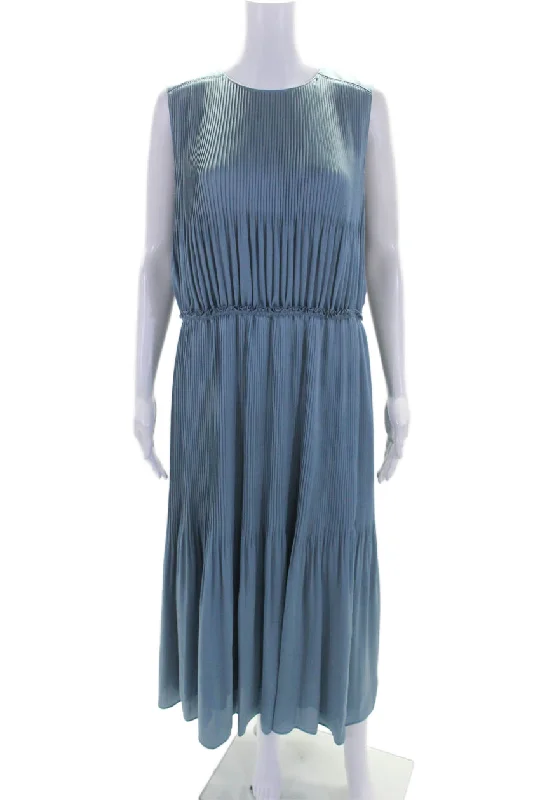 Lafayette 148 New York Womens Sleeveless Round Neck Cinch Maxi Dress Blue