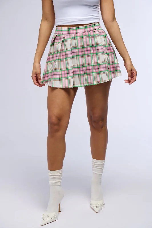 NICKI PLAID PLEATED MINI SKIRT