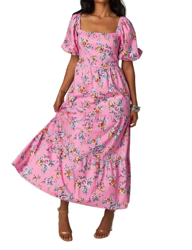 Posie Puff Sleeve Maxi Dress In Corsage