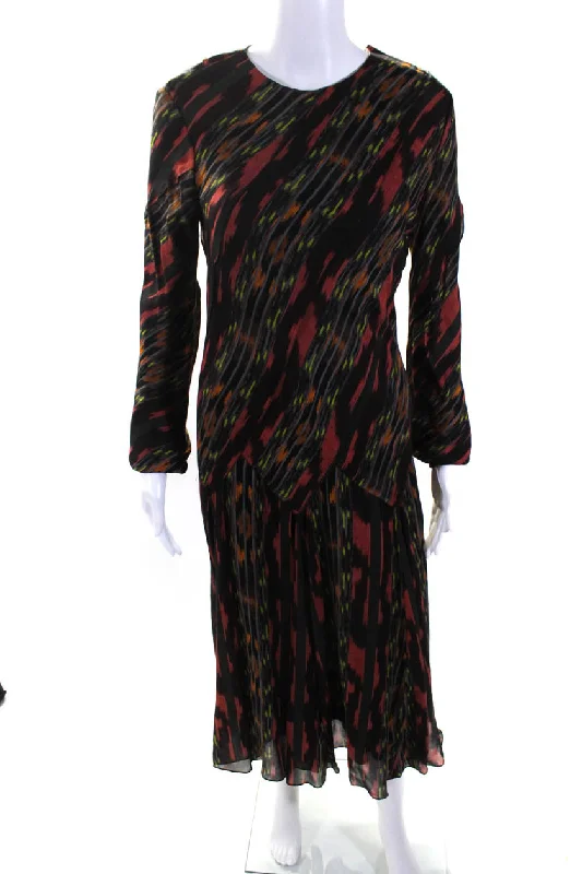 Proenza Schouler Womens Silk Abstract Print Long Sleeve Maxi Dress Orange