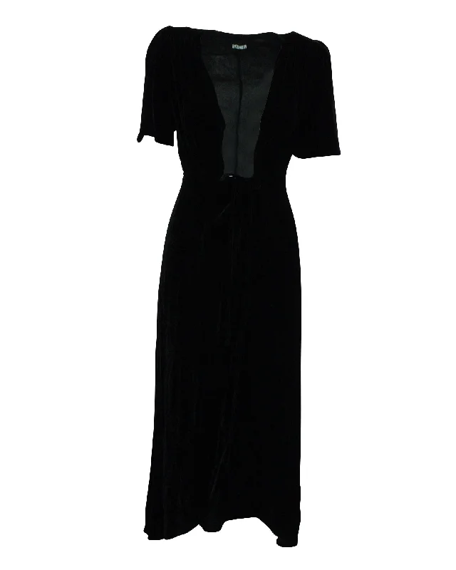 Reformation Deep V-Neck Maxi Dress in Black Velvet