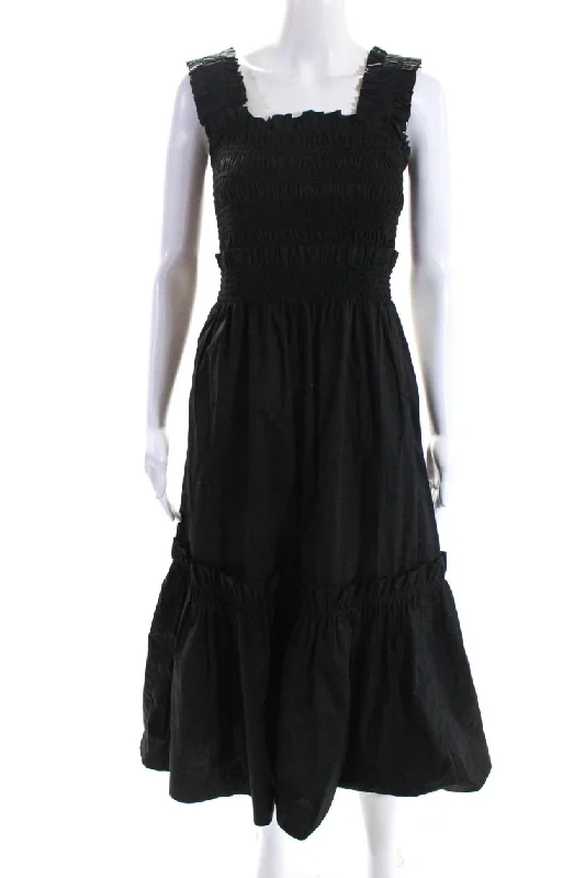 Sea Women's Square Neck Sleeveless Smocked Tiered Maxi Dress Black